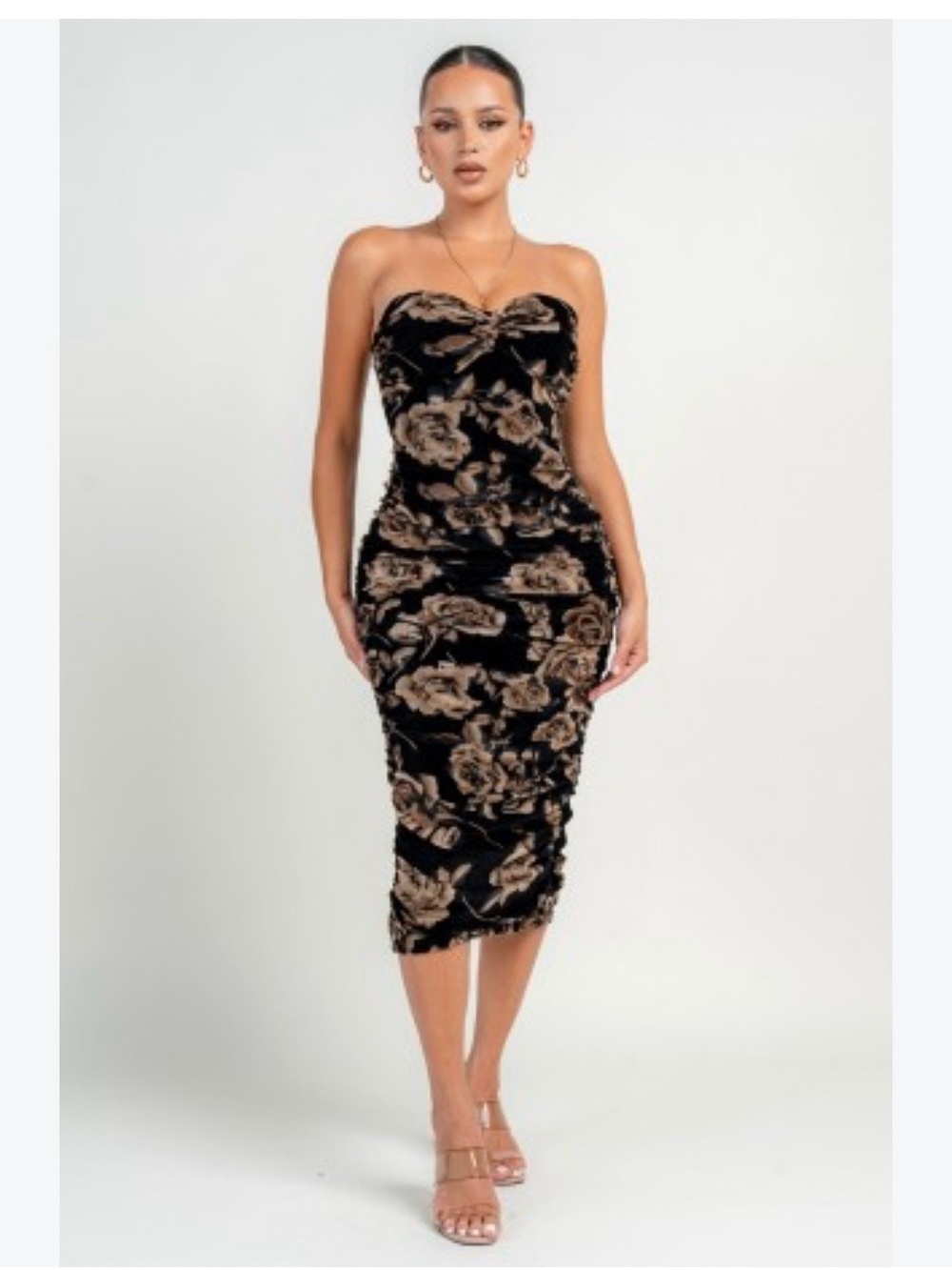 NWT Privy black velvet gold floral velvet bodycon dress